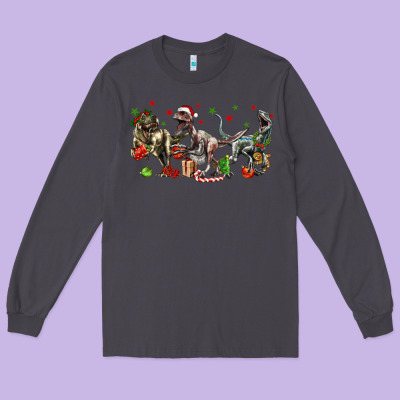 Three Christmas Dinosaurs Long Sleeve Tee Designed By Lillyallendesigns