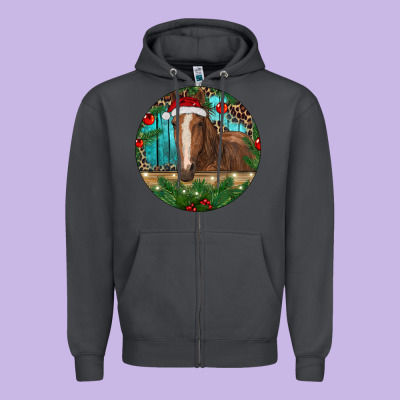 Brown Horse Christmas Zipper Hoodie Designed By Ranaportraitstore