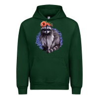 Forest Green Classy But A Little Thrashy Racoon With Flowers Urban Hoodie - Jasminsmagicworld