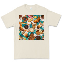 Bone bakery coffee cups cookie and donut with turquoise glitter seamless pa Premium Tee - BundleAndBundleShop