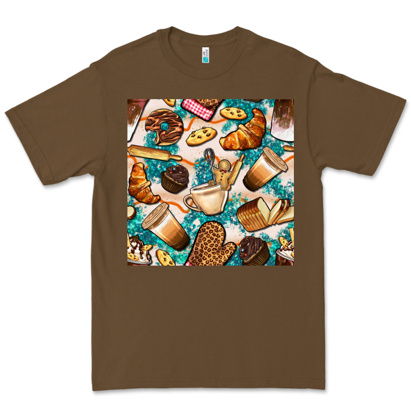 Bakery Coffee Cups Cookie And Donut With Turquoise Glitter Seamless Pa Premium Tee by BundleAndBundleShop | Teevron