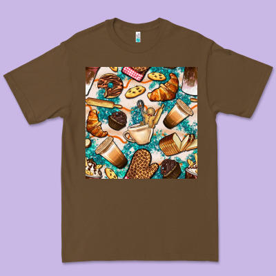 Bakery Coffee Cups Cookie And Donut With Turquoise Glitter Seamless Pa Premium Tee Designed By Bundleandbundleshop