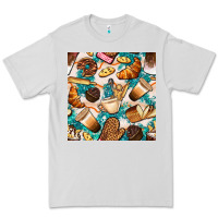 Dove Grey bakery coffee cups cookie and donut with turquoise glitter seamless pa Premium Tee - BundleAndBundleShop