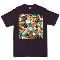 Plum bakery coffee cups cookie and donut with turquoise glitter seamless pa Premium Tee - BundleAndBundleShop