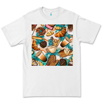 White bakery coffee cups cookie and donut with turquoise glitter seamless pa Premium Tee - BundleAndBundleShop