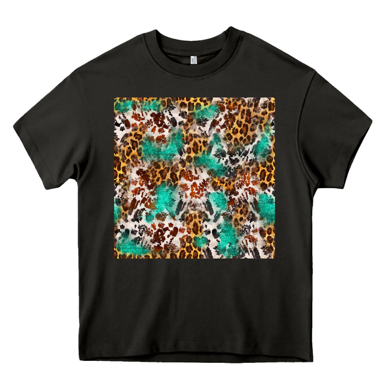 Western Turquoise Glitter Cowhide Leopard Seamless Heavy Core Tee by FaDigitalArtStudio | Teevron