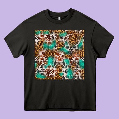 Western Turquoise Glitter Cowhide Leopard Seamless Heavy Core Tee Designed By Fadigitalartstudio