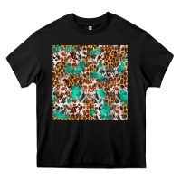 Black Western Turquoise Glitter Cowhide Leopard Seamless Heavy Core Tee - FaDigitalArtStudio