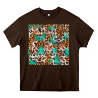 Chocolate Brown Western Turquoise Glitter Cowhide Leopard Seamless Heavy Core Tee - FaDigitalArtStudio