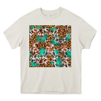 Cream Western Turquoise Glitter Cowhide Leopard Seamless Heavy Core Tee - FaDigitalArtStudio