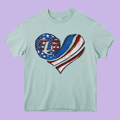 American Flag Heart Heavy Core Tee Designed By Jasminsmagicworld