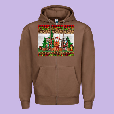 Joy Reindeer Zipper Hoodie Designed By Jasminsmagicworld