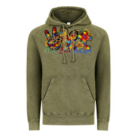 Vintage Olive peace love autism Vintage Hoodie - RacoonDesign