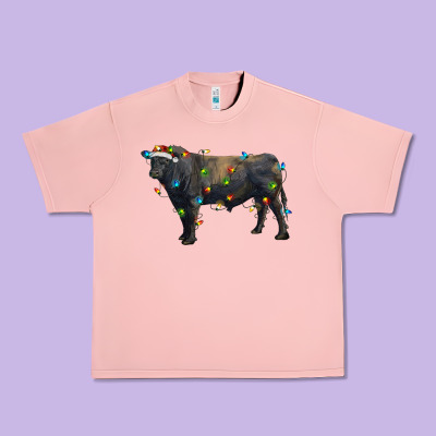 Christmas Black Angus Bull With Christmas Lights Urban Heavy Tee Designed By Ranaportraitstore
