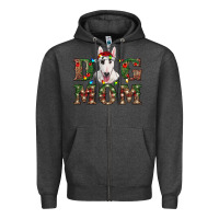 Charcoal Heather Christmas Dog Mom Bull Terrier Zipper Hoodie - RanaPortraitStore