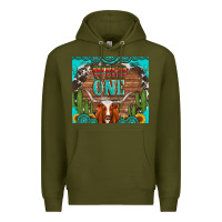 Army Green wild one longhorn gemstones cactus and sunflowers Premium Hoodie - Artiststas