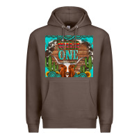 Coffee wild one longhorn gemstones cactus and sunflowers Premium Hoodie - Artiststas
