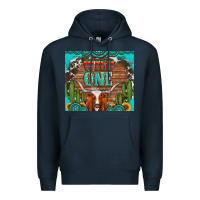 Navy wild one longhorn gemstones cactus and sunflowers Premium Hoodie - Artiststas