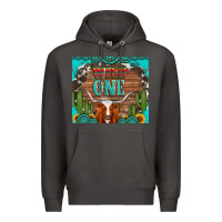 Smoke wild one longhorn gemstones cactus and sunflowers Premium Hoodie - Artiststas