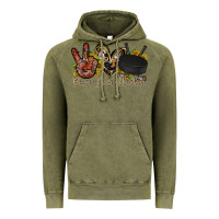 Vintage Olive peace love hockey Vintage Hoodie - RacoonDesign