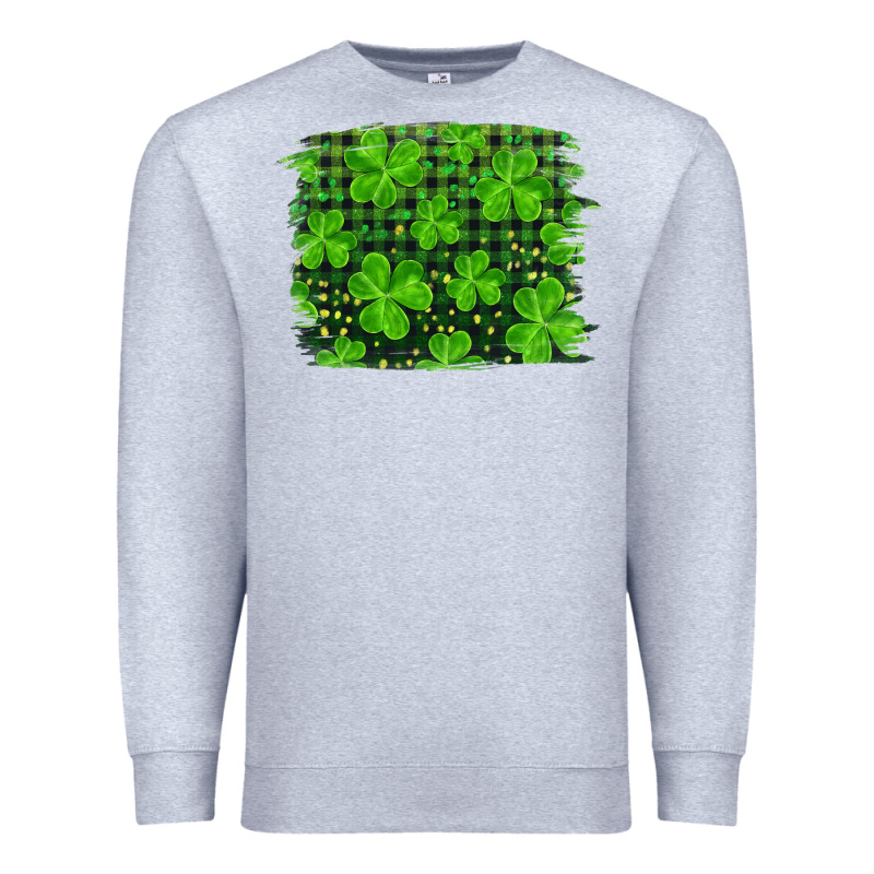 St Patrick's Day Shamrock And Plaid Distressed Background Premium Sweatshirt by RanaPortraitStore | Teevron