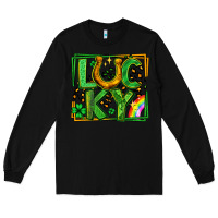 Black lucky horseshoe st patricks day leopard frame Long Sleeve Tee - LillyAllenDesigns