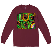 Burgundy lucky horseshoe st patricks day leopard frame Long Sleeve Tee - LillyAllenDesigns