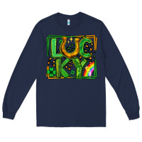 Navy lucky horseshoe st patricks day leopard frame Long Sleeve Tee - LillyAllenDesigns
