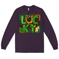 Plum lucky horseshoe st patricks day leopard frame Long Sleeve Tee - LillyAllenDesigns