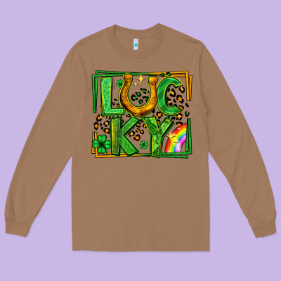Lucky Horseshoe St Patricks Day Leopard Frame Long Sleeve Tee Designed By Lillyallendesigns
