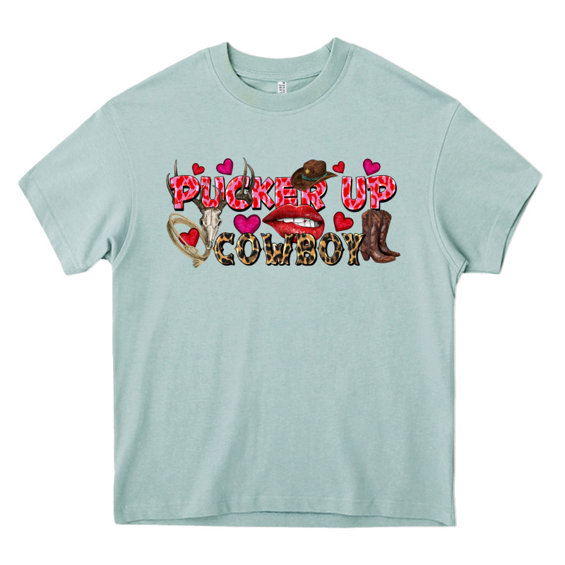 Pucker Up Cowboy Valentine's Day Heavy Core Tee by FaDigitalArtStudio | Teevron