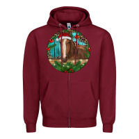Burgundy Brown Horse Christmas Zipper Hoodie - RanaPortraitStore