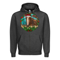 Charcoal Heather Brown Horse Christmas Zipper Hoodie - RanaPortraitStore