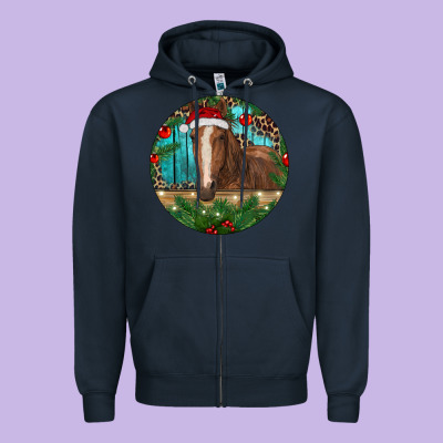 Brown Horse Christmas Zipper Hoodie Designed By Ranaportraitstore