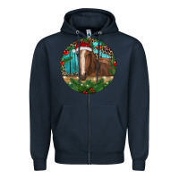 Navy Brown Horse Christmas Zipper Hoodie - RanaPortraitStore