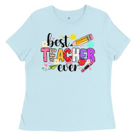 Baby Blue iBest Teacher Ever Ladies Tee - CowhideDigitalArt