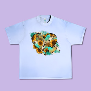 Leopard Sunflower Cowhide Glitter Heart Urban Heavy Tee Designed By Jasminsmagicworld