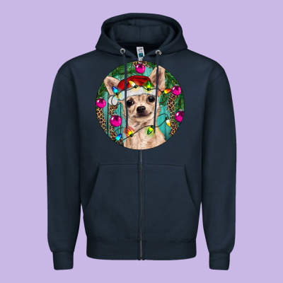 Christmas Chihuahua Zipper Hoodie Designed By Ranaportraitstore