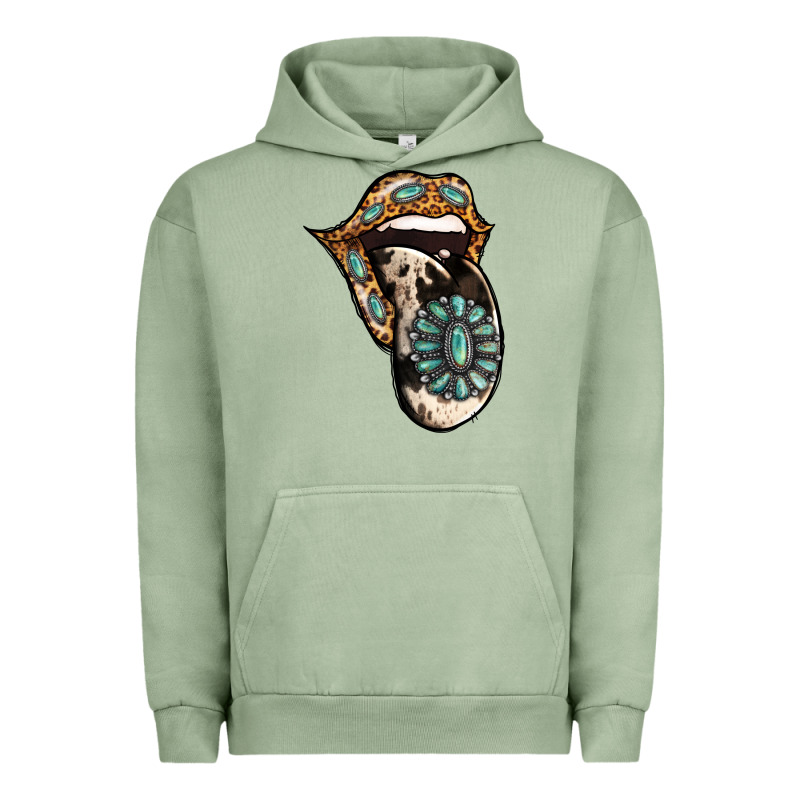 Turquoise Gemstone Leopard Cowhide Tongue Urban Hoodie by Jasminsmagicworld | Teevron