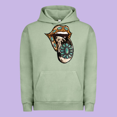 Turquoise Gemstone Leopard Cowhide Tongue Urban Hoodie Designed By Jasminsmagicworld