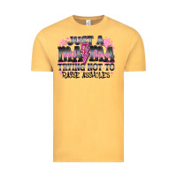Vintage Mustard Just a Mama Out Here Trying Not To Raise Assholes Vintage Tee - CowhideDigitalArt