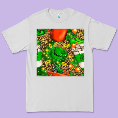 Coffee Cups St. Patrick's Day With Leopard Seamless Pattern Bbs Premium Tee Designed By Bundleandbundleshop