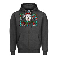 Charcoal Heather Christmas Dog Mom Husky Zipper Hoodie - RanaPortraitStore