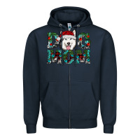 Navy Christmas Dog Mom Husky Zipper Hoodie - RanaPortraitStore