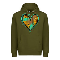 Army Green Sunflower Heart Premium Hoodie - Jasminsmagicworld