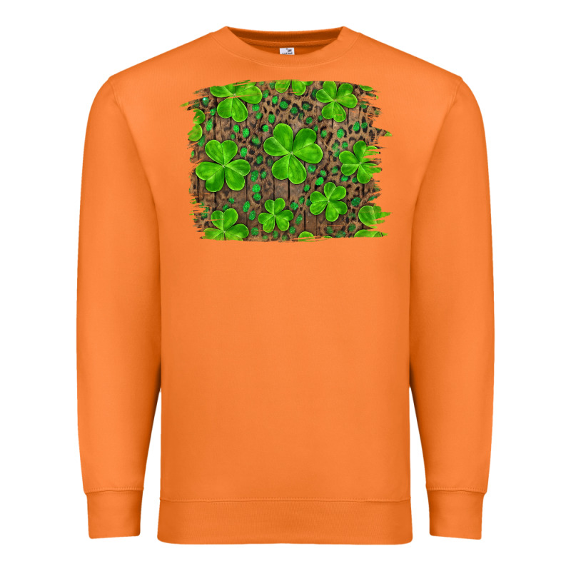 St Patrick's Day Shamrock And Leopard Distressed Background Premium Sweatshirt by RanaPortraitStore | Teevron