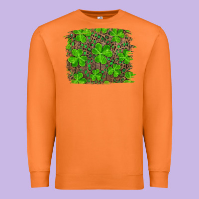 St Patrick's Day Shamrock And Leopard Distressed Background Premium Sweatshirt Designed By Ranaportraitstore