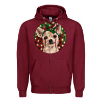 Burgundy Christmas Chihuahua With Buffalo Plaid Zipper Hoodie - RanaPortraitStore