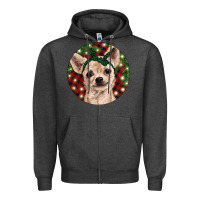 Charcoal Heather Christmas Chihuahua With Buffalo Plaid Zipper Hoodie - RanaPortraitStore