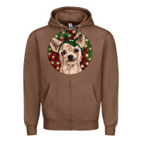 Chestnut Christmas Chihuahua With Buffalo Plaid Zipper Hoodie - RanaPortraitStore